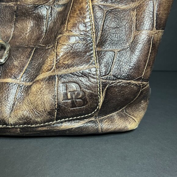 Dooney & Bourke Brown Hobo Chic Croc Embossed Leather Shoulder Bag Handbag Purse - Picture 4 of 15